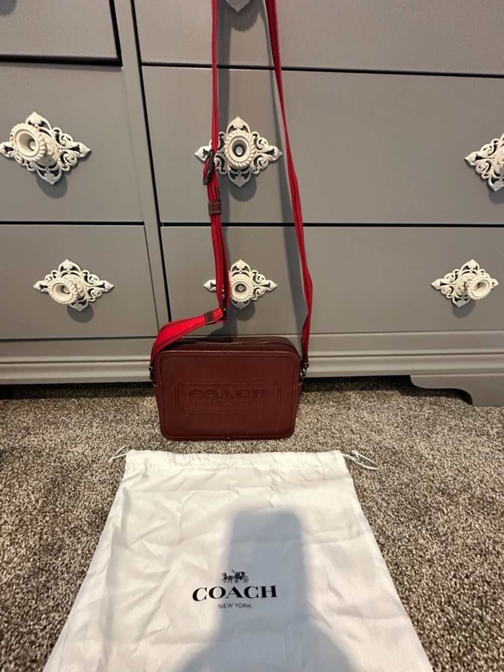 Coach Red/Burgundy Leather Crossbody Camera Bag